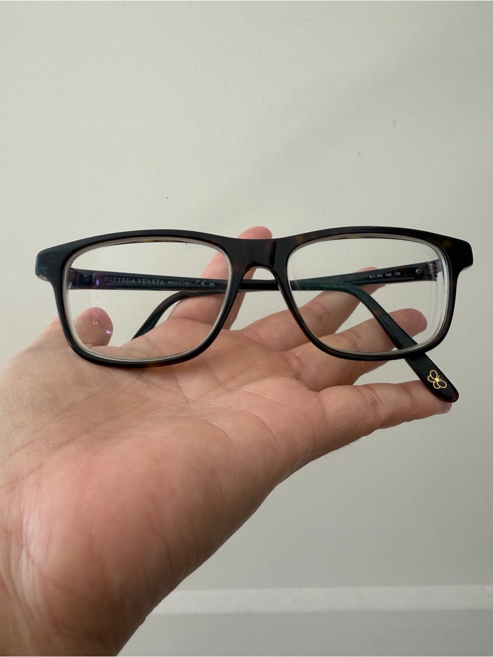 Bottega Veneta Men's Tortoiseshell Optical Eye Glasses Black Brown Good
